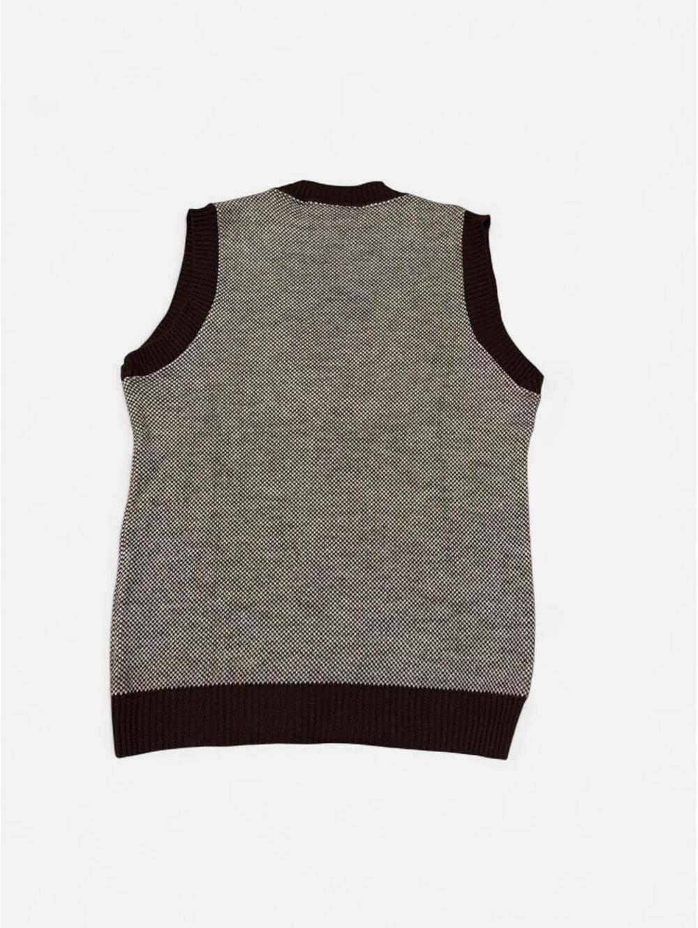 Vintage Sidney's Herringbone Sweater Vest Gray Brown Knit Made in Great Britain - Picture 6 of 8
